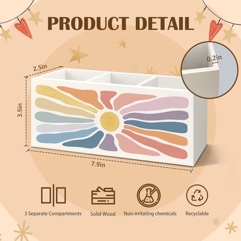 KBRCT Boho Colorful Sun Sunshine Wooden Utensils Holder, Abstract Mid Century Modern Sun Wood Cooking Utensil Holder Organizer for Kitchen Countertop Counter Decor Accessories - Image 3